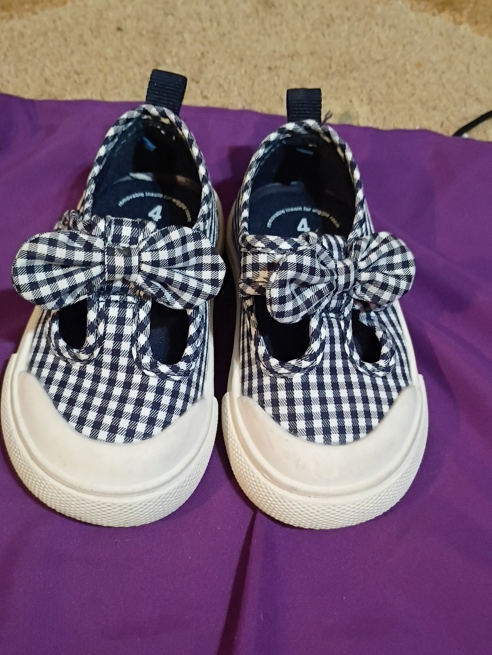 wonder nation Navy and White Gingham Bow Slip-On Sneakers